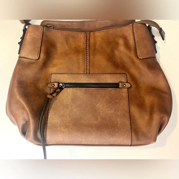 Realer Brown Faux Leather Bag Shoulder or Crossbody Purse Multiple Pockets - Picture 2 of 16
